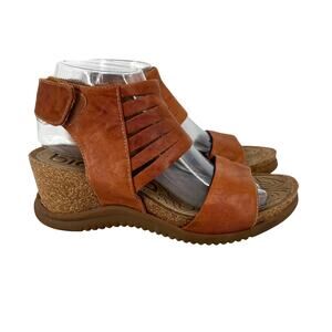 Bionica Sandals Women's Size 8.5 Brown Leather Gracen Wedge Heel Adjustable